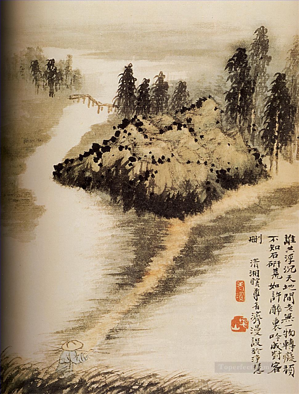 Shitao al otro lado del agua 1694 tinta china antigua Pintura al óleo